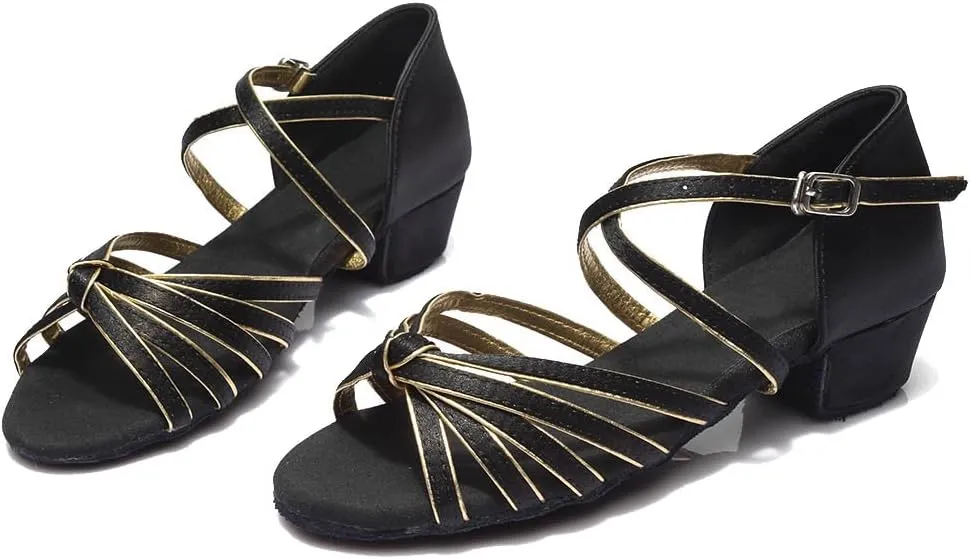 YKXLM Toddler Girls Latin Dance Shoes Kids Low Heels Tango Salsa Ballroom Practice Dance Shoes for Girls