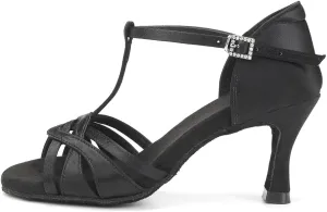 YKXLM Women's Satin Latin Dance Shoes Ballroom Salsa Tango Professional Performance Practice Dancing Shoes,3038T,Black,6 US