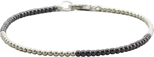 YONKU Hematite Bracelet, Sterling Silver, Silver Bracelet, Hematite, Handmade Jewelry, Bead Bracelet, Beaded Jewelry, Minimalist Jewelry 7" Beaded Yoga Chakra Bra YO-BRACE-8340