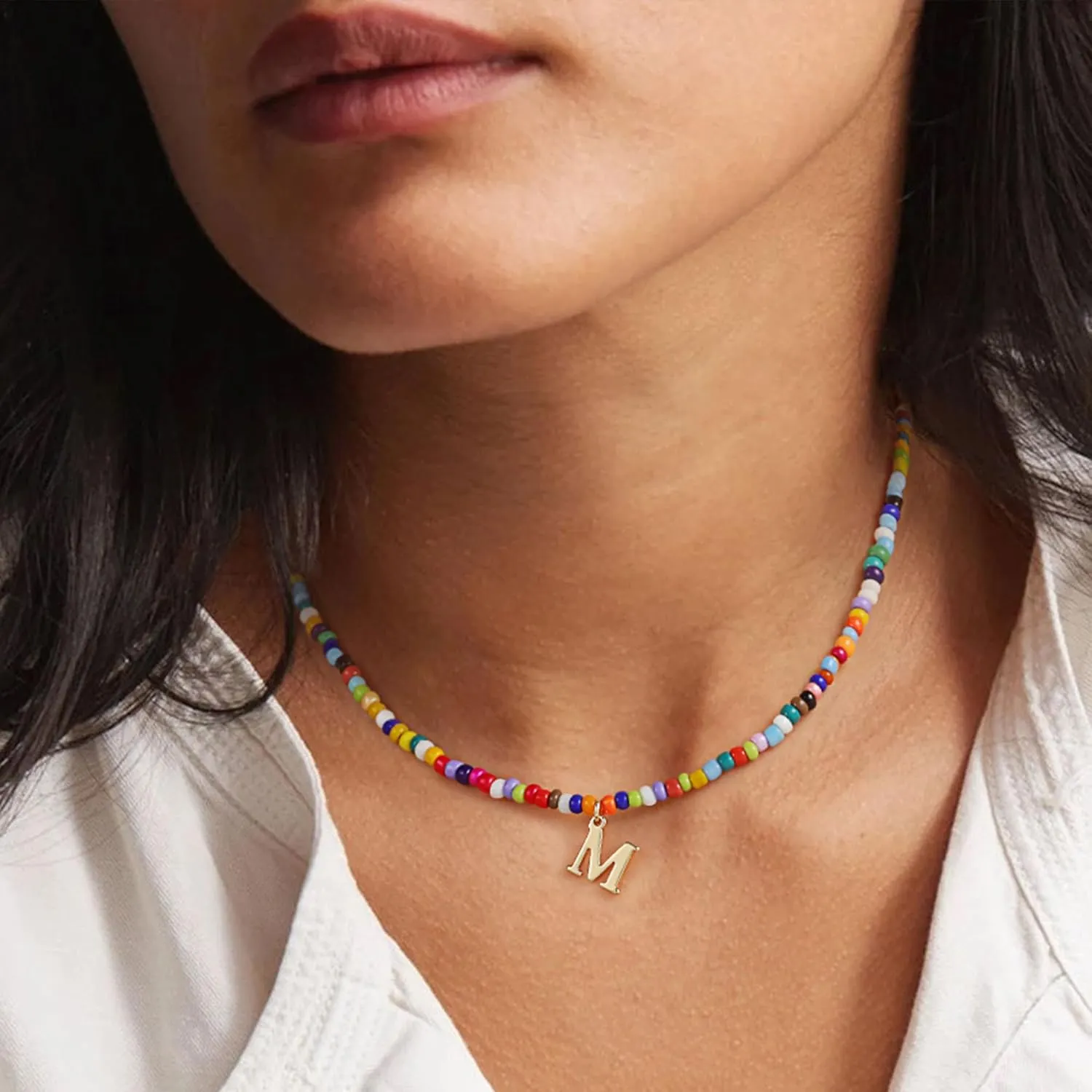 Yoosteel Colorful Beaded Initial Necklaces for Girls Kids Graduation Gifts - Cute Initial Necklaces for Teen Girl Women Trendy Letter Necklace Jewelry for Girls Birthday Graduation Gifts