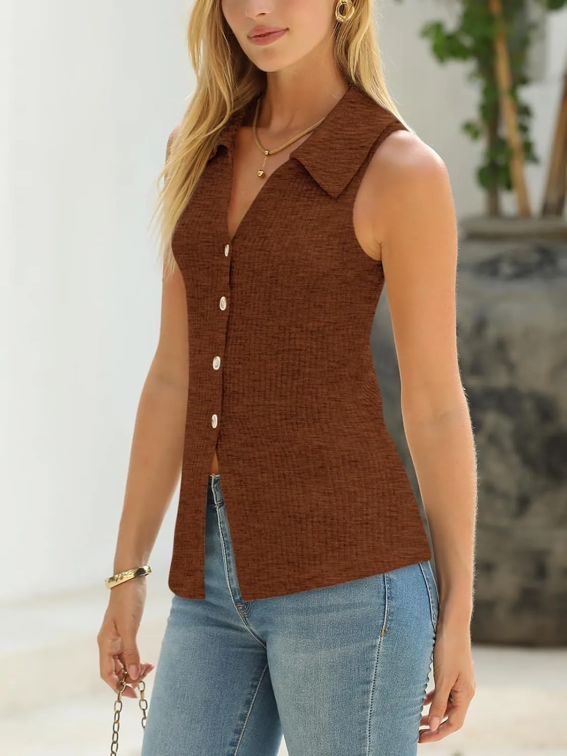 Yousify Women's Knit Tank Tops 2025 Summer V Neck Button Down Sweater Vest Casual Sleeveless Top