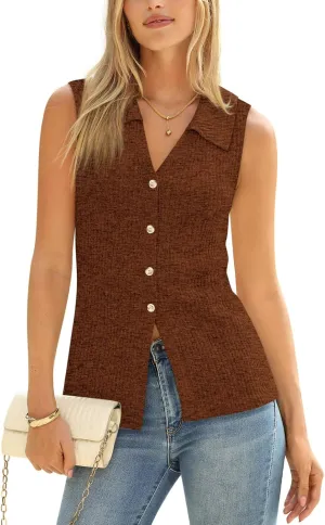 Yousify Women's Knit Tank Tops 2025 Summer V Neck Button Down Sweater Vest Casual Sleeveless Top