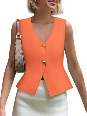 Yousify Womens Sweater Vest V Neck Button Down Crop Knit Tank Top Fashion 2025 Sleeveless Basic Cardigans