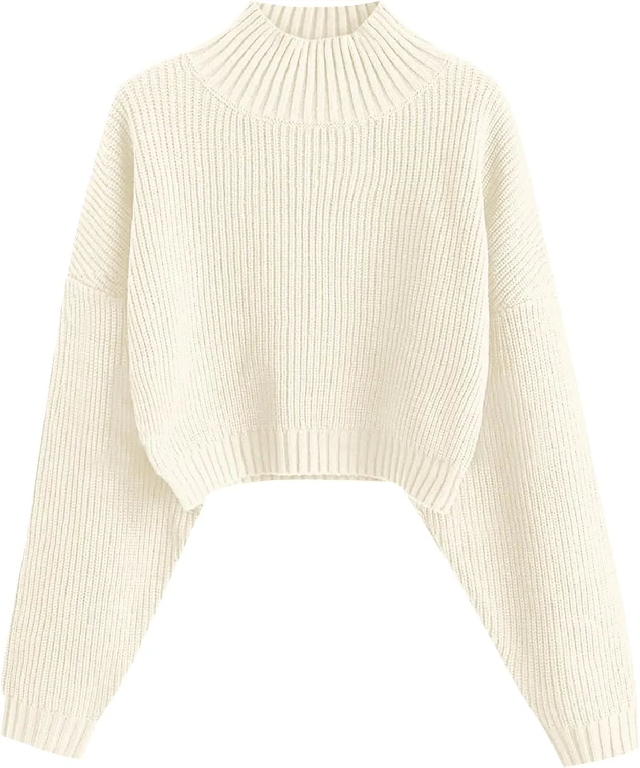 ZAFUL Women's Cropped Turtleneck Sweater Lantern Sleeve Ribbed Knit Pullover Sweater Jumper