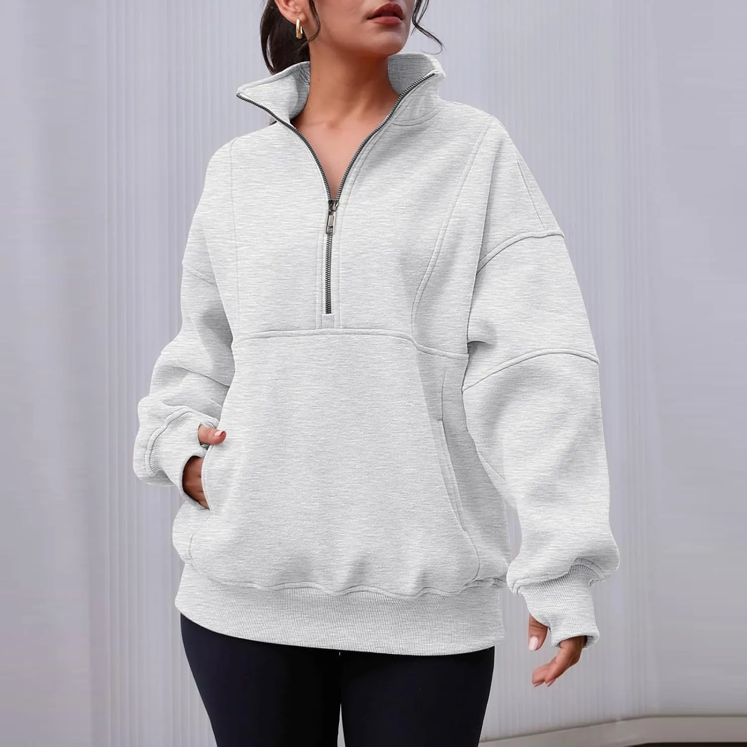 Zip Up Hoodie Women Oversized Drop Shoulder Fleece Sweatshirt with Pockets Thumb Hole Loose Comfy Fall Sweater 2024