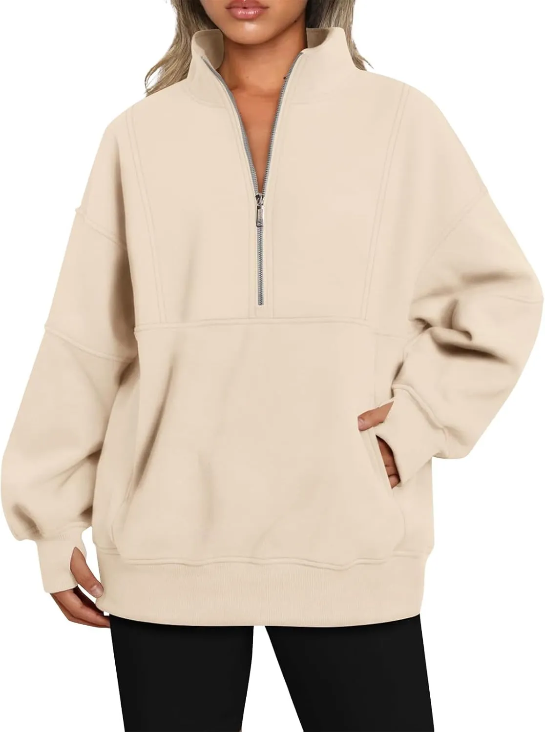 Zip Up Hoodie Women Oversized Drop Shoulder Fleece Sweatshirt with Pockets Thumb Hole Loose Comfy Fall Sweater 2024