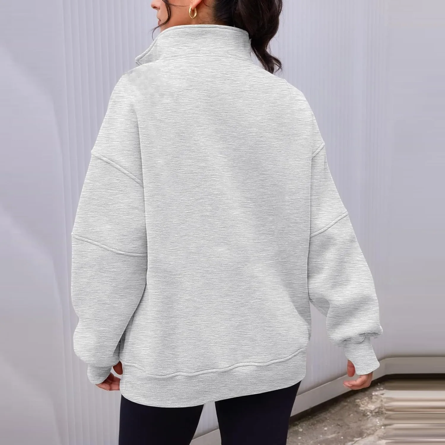 Zip Up Hoodie Women Oversized Drop Shoulder Fleece Sweatshirt with Pockets Thumb Hole Loose Comfy Fall Sweater 2024