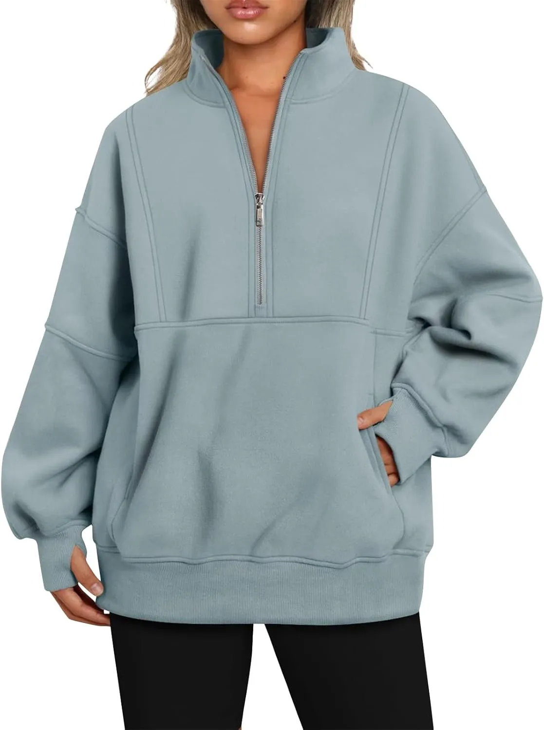 Zip Up Hoodie Women Oversized Drop Shoulder Fleece Sweatshirt with Pockets Thumb Hole Loose Comfy Fall Sweater 2024