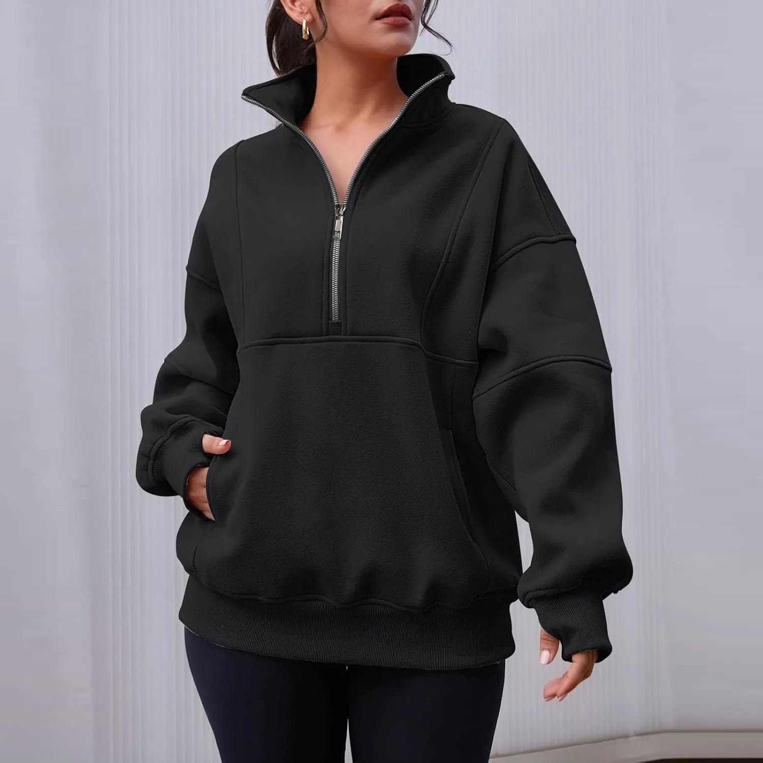 Zip Up Hoodie Women Oversized Drop Shoulder Fleece Sweatshirt with Pockets Thumb Hole Loose Comfy Fall Sweater 2024