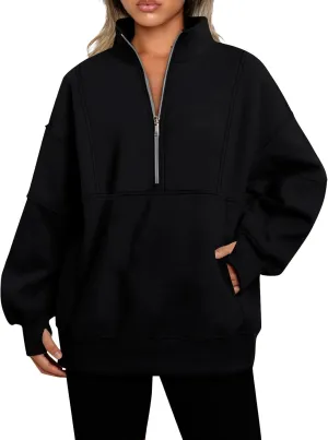 Zip Up Hoodie Women Oversized Drop Shoulder Fleece Sweatshirt with Pockets Thumb Hole Loose Comfy Fall Sweater 2024