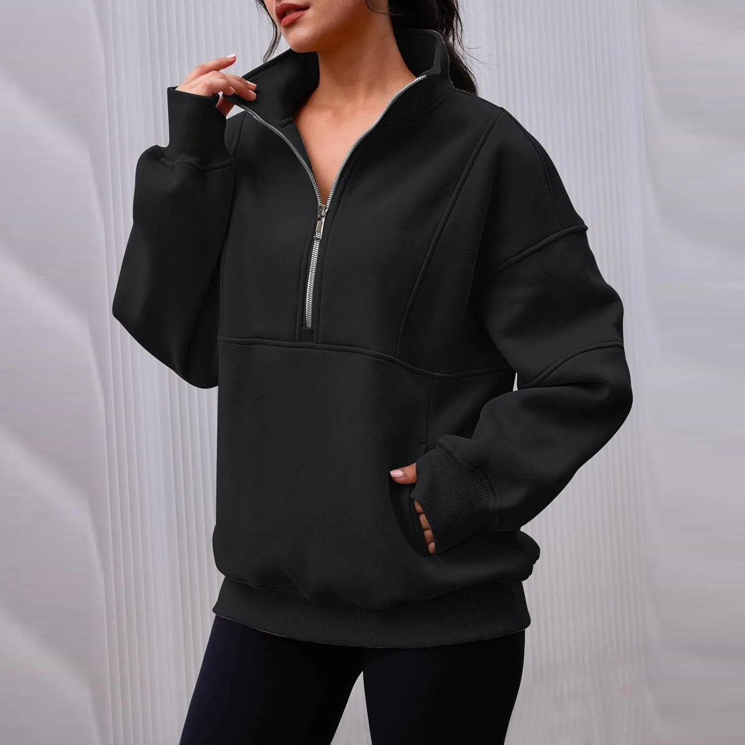 Zip Up Hoodie Women Oversized Drop Shoulder Fleece Sweatshirt with Pockets Thumb Hole Loose Comfy Fall Sweater 2024