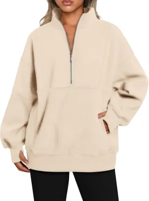 Zip Up Hoodie Women Oversized Drop Shoulder Fleece Sweatshirt with Pockets Thumb Hole Loose Comfy Fall Sweater 2024
