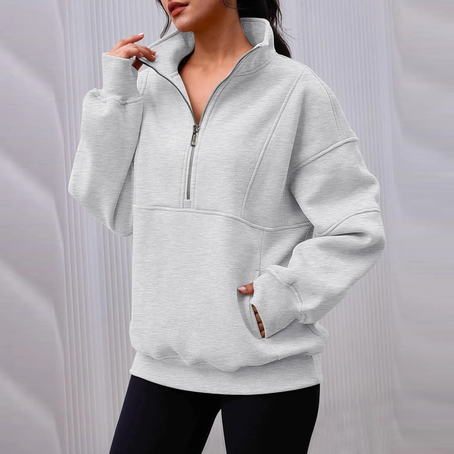 Zip Up Hoodie Women Oversized Drop Shoulder Fleece Sweatshirt with Pockets Thumb Hole Loose Comfy Fall Sweater 2024