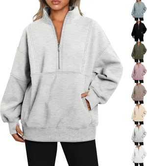Zip Up Hoodie Women Oversized Drop Shoulder Fleece Sweatshirt with Pockets Thumb Hole Loose Comfy Fall Sweater 2024
