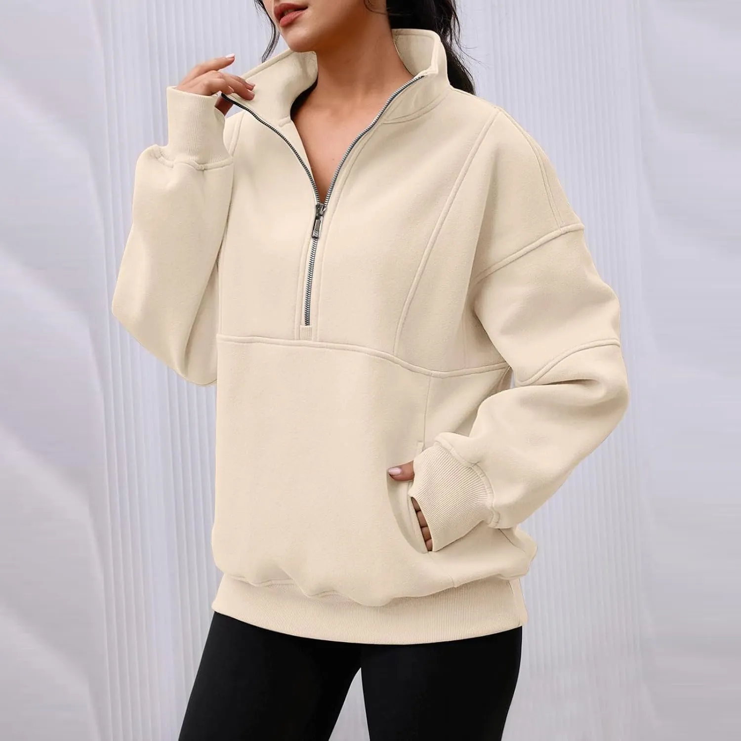 Zip Up Hoodie Women Oversized Drop Shoulder Fleece Sweatshirt with Pockets Thumb Hole Loose Comfy Fall Sweater 2024