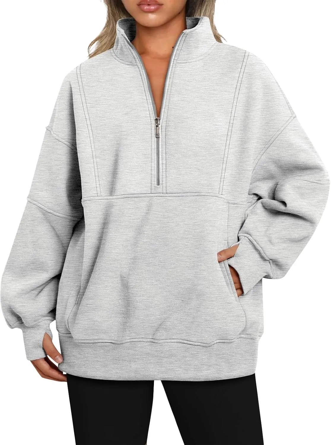 Zip Up Hoodie Women Oversized Drop Shoulder Fleece Sweatshirt with Pockets Thumb Hole Loose Comfy Fall Sweater 2024