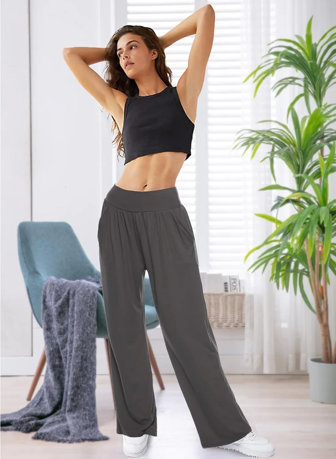 ZJCT Womens Yoga Sweatpants Comfy Loose Casual Wide Leg Lounge Joggers Pants with Pockets