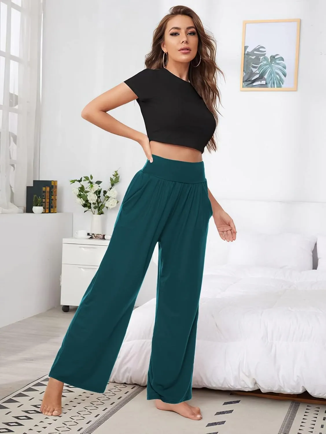 ZJCT Womens Yoga Sweatpants Comfy Loose Casual Wide Leg Lounge Joggers Pants with Pockets